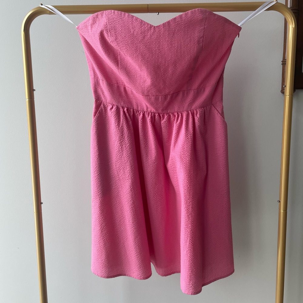 Lauren James Pink Strapless Seersucker Dress, Size Large